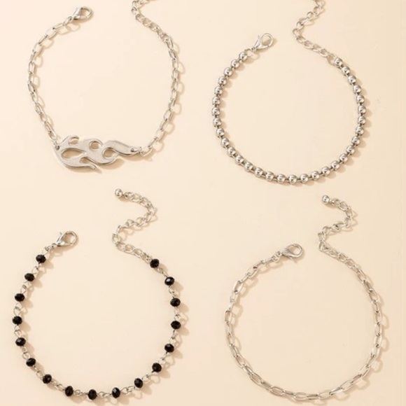 Layered Silver Flame Black Beaded Bracelet Set - Picture 5 of 5